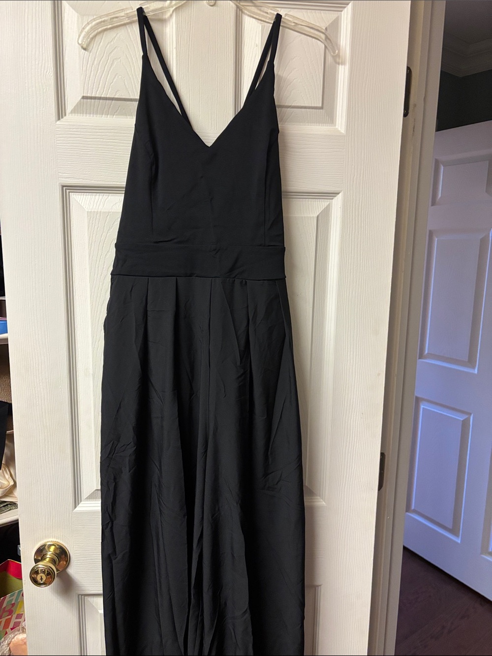 HALARA Black V-Neck Jumpsuit with Thin Straps